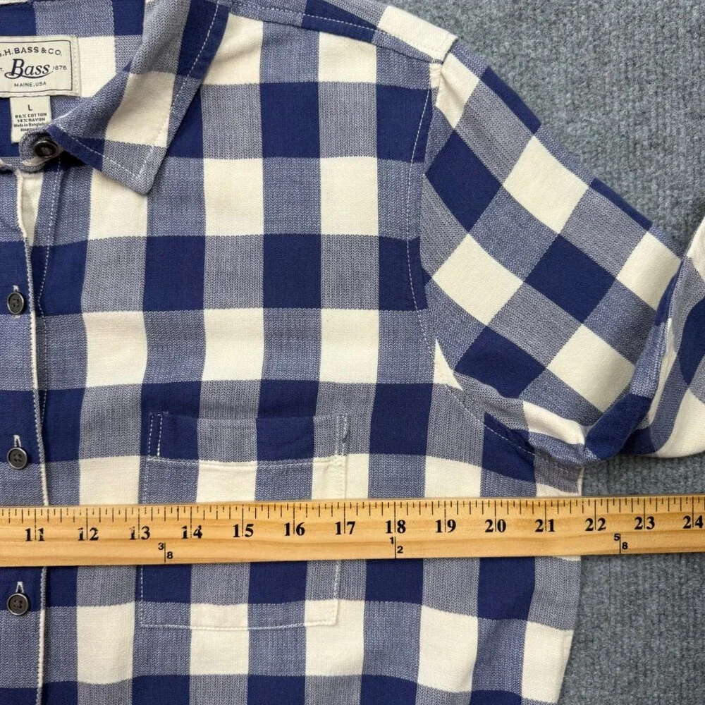 GH Bass Gingham Plaid Shirt Dress Blue White Womens L Preppy Nautical‎ Normcore
